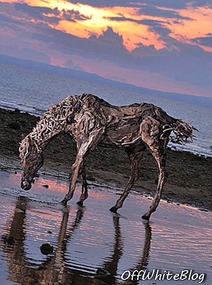 Driftwood मूर्तियां जेम्स डोरन वेब 2 घोड़ों