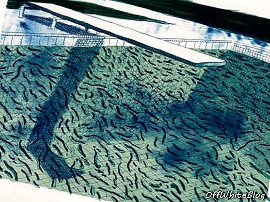 Litografia wody wykonana z grubych i cienkich linii oraz dwóch jasnoniebieskich myjni (Tokio 207), David Hockney. W 2012 r. Pice zrealizowało 43 000 GBP. Zdjęcie dzięki uprzejmości Christies