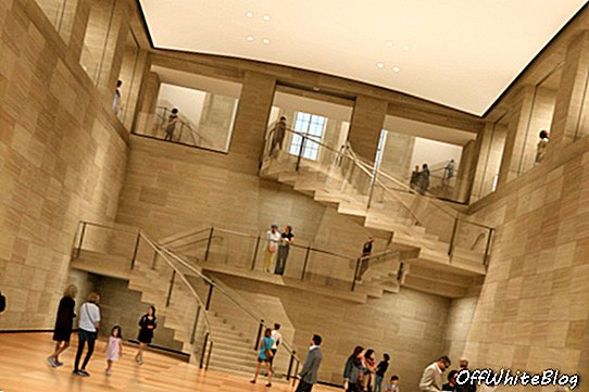 프랭크 게리 (Frank Gehry)는 반 펠트 강당 (Van Pelt Auditorium)을 철거하여 만들어진 새로운 공간 인 포럼의 개념을 밝힙니다. Gehry Partners, LLP 및 KX-L의 건축 렌더링
