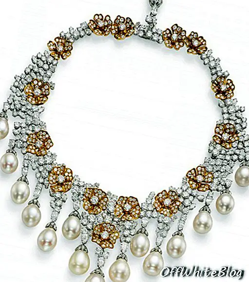 Le collier de perles de culture, de diamants et de diamants jaunes