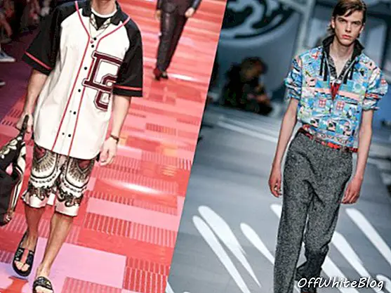 Vasemmalla: Dolce & Gabbana miesten vaatteet kevään kesällä 2018. Oikealla: Prada miesten vaatteet kevään kesällä 2018
