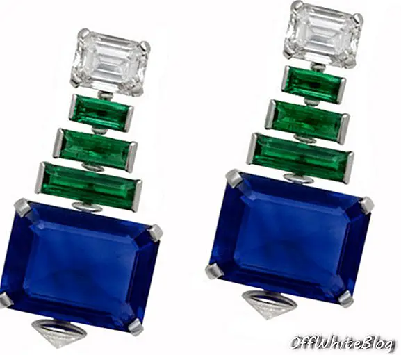 Cercei cu bijuterii Bulgari Giardini Italiani, cu două safire birmane albastre croite în pas octogonale de 25,58 carate.