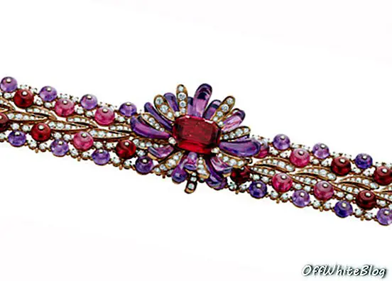 Bulgari Giardini Italiani Bracelet de haute joaillerie (transformable en collier) avec une rubellite en forme de coussin de 21,22 carats et des perles et diamants d'améthyste