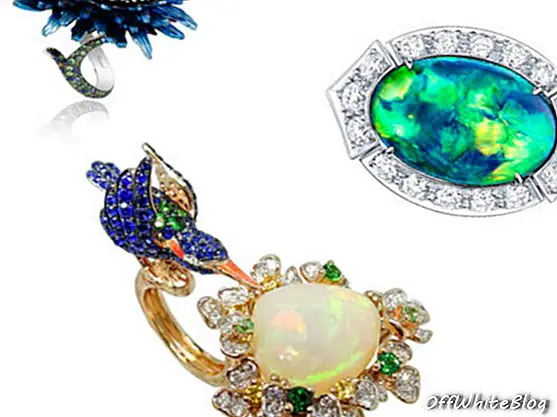 Louis Vuitton Acte V Το δαχτυλίδι αποφυγής Capri με ένα αυστραλιανό μαύρο opal? Simone Jewels Το γαλάζιο Capped Kingfisher με 6.60 καρατίων Αιθιοπίας, μαζί με μανταρίνι, τσβοριέτες και πράσινα γρανάδες, χρωμιωμένα τουρμαλίνες, μπλε ζαφείρια, διαμάντια και σμάλτο. Το δαχτυλίδι Chopard Fluers d'Opales με μαύρο οπάλιο 20 καρατίων, μαζί με τσαβόριτες, ζαφείρια, καφέ και λευκά διαμάντια και λαζούλιες
