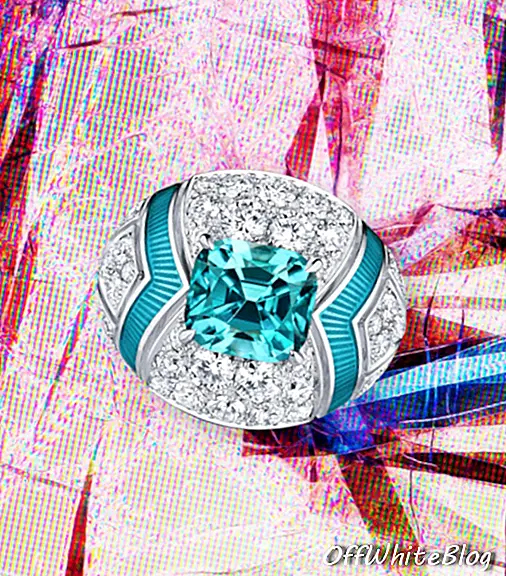 Excelsiori valgest kullast sõrmus teemantide ja indigoliidsete turmaliinidega.