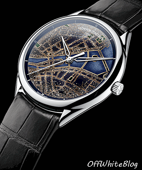 ساعة من مجموعة Métiers d’Art Villes Lumières من فاشيرون كونستانتين ، مع مساحيق معدنية نفيسة مطبقة على السطح المطلي بالمينا