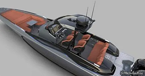 De boot heeft vier FB Design racestoelen en een drievoudige zitbank aan de achtersteven.